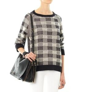 MARC by MARC JACOBS Linen Cotton Knit Top, Check, Grey, Openwork Back, Size S